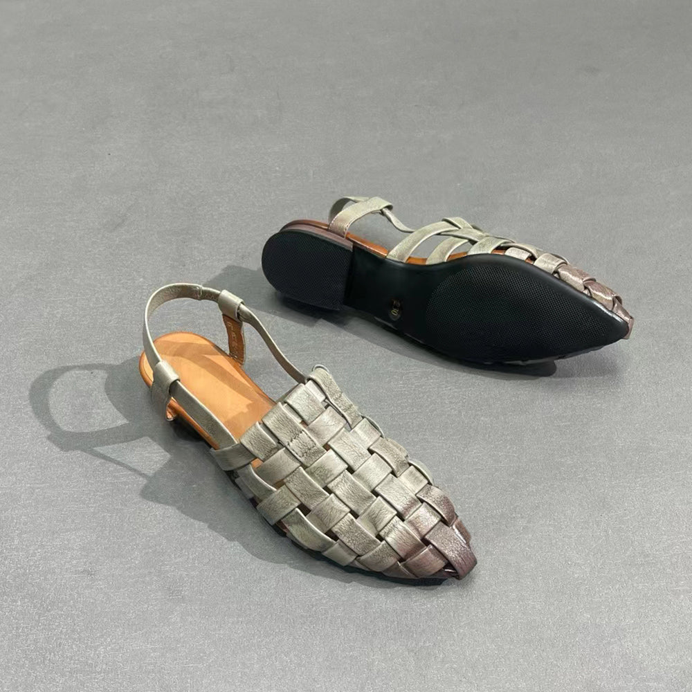 Almond Toe Woven Leather Sandals Newgew Shoes
