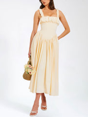 Noreen Pleated Strap Puffy Maxi Dress Newgew Dresses
