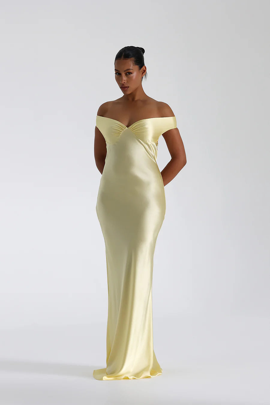 Off Shoulder Satin Maxi Dress Newgew Dresses