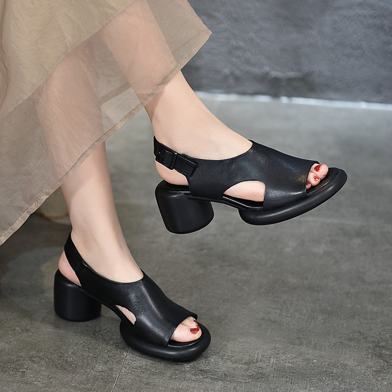 Classic Peep Toe Mid-heel Chunky Sandals Newgew Shoes