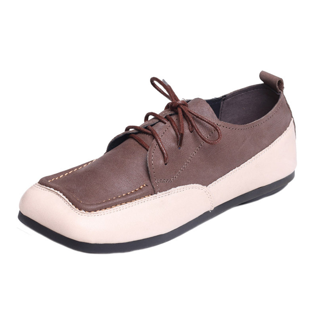 Color Block Square Toe Lace Up Flat Shoes Newgew Shoes