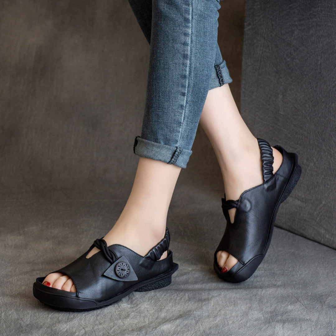 Cowhide Peep Toe Women Leather Sandals Newgew Shoes