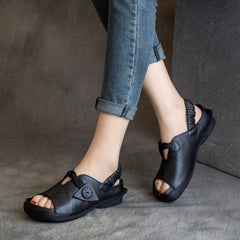 Cowhide Peep Toe Women Leather Sandals Newgew Shoes