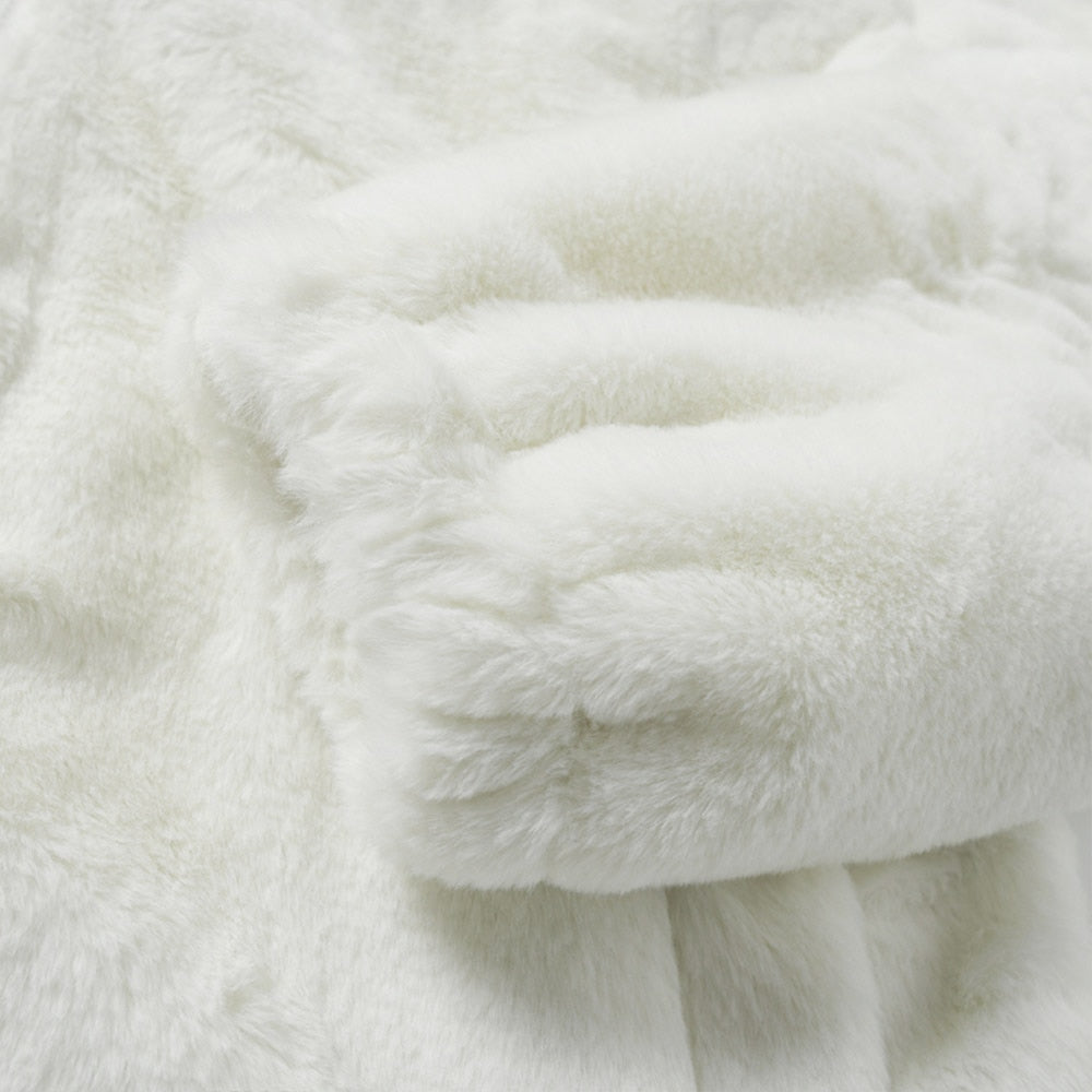 Cross Embroidered Faux Fur Zip-Up Jacket Newgew