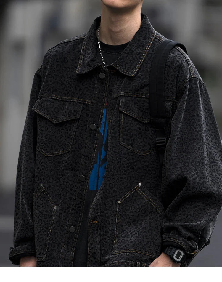 Dark Leopard Print Trucker Jacket Newgew