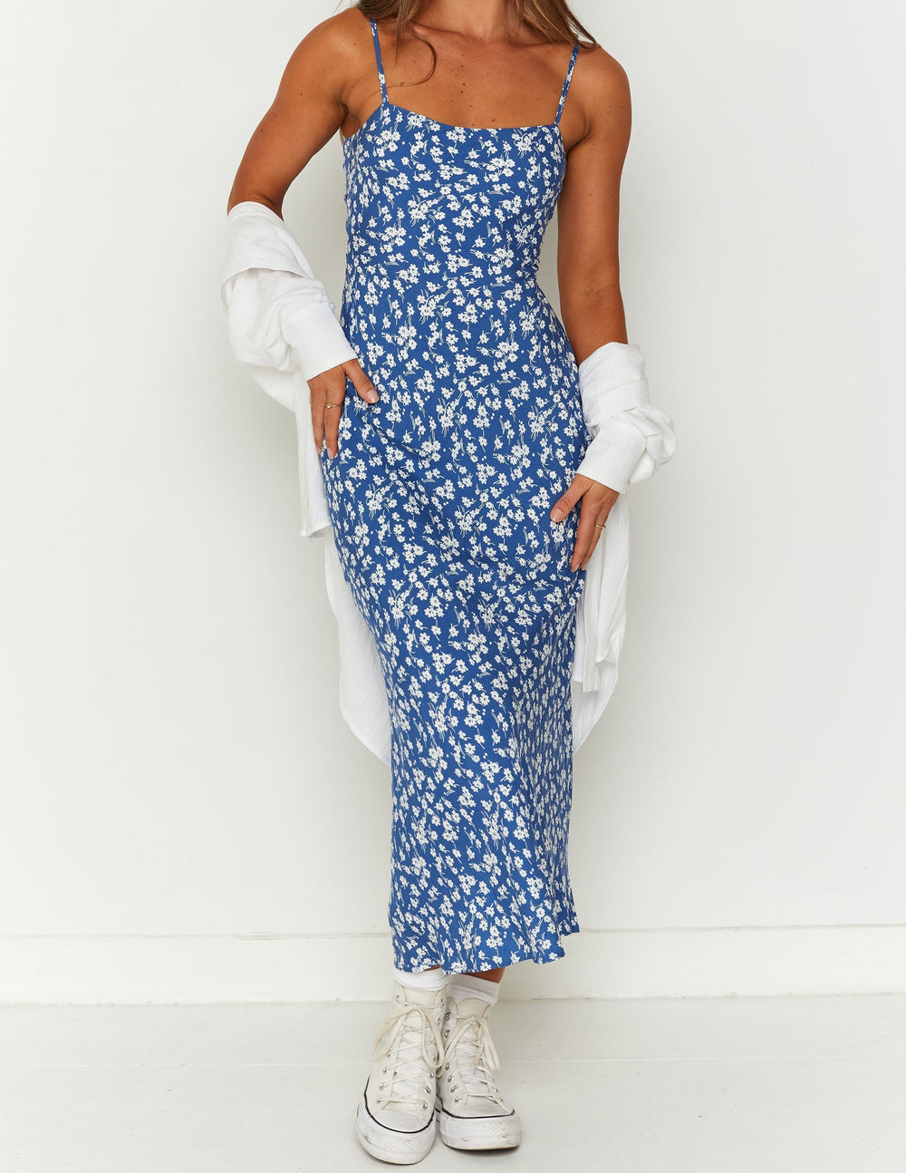 Delphine Blue Floral Midi Dress Newgew Dresses