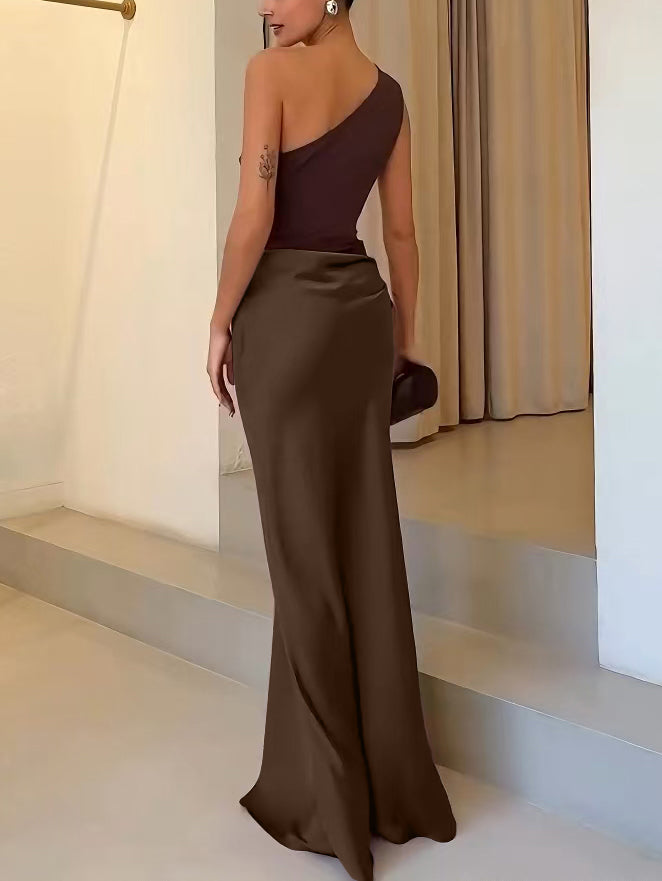 Elegant One Shoulder Neck Pleated Party Maxi Dress Newgew Dresses