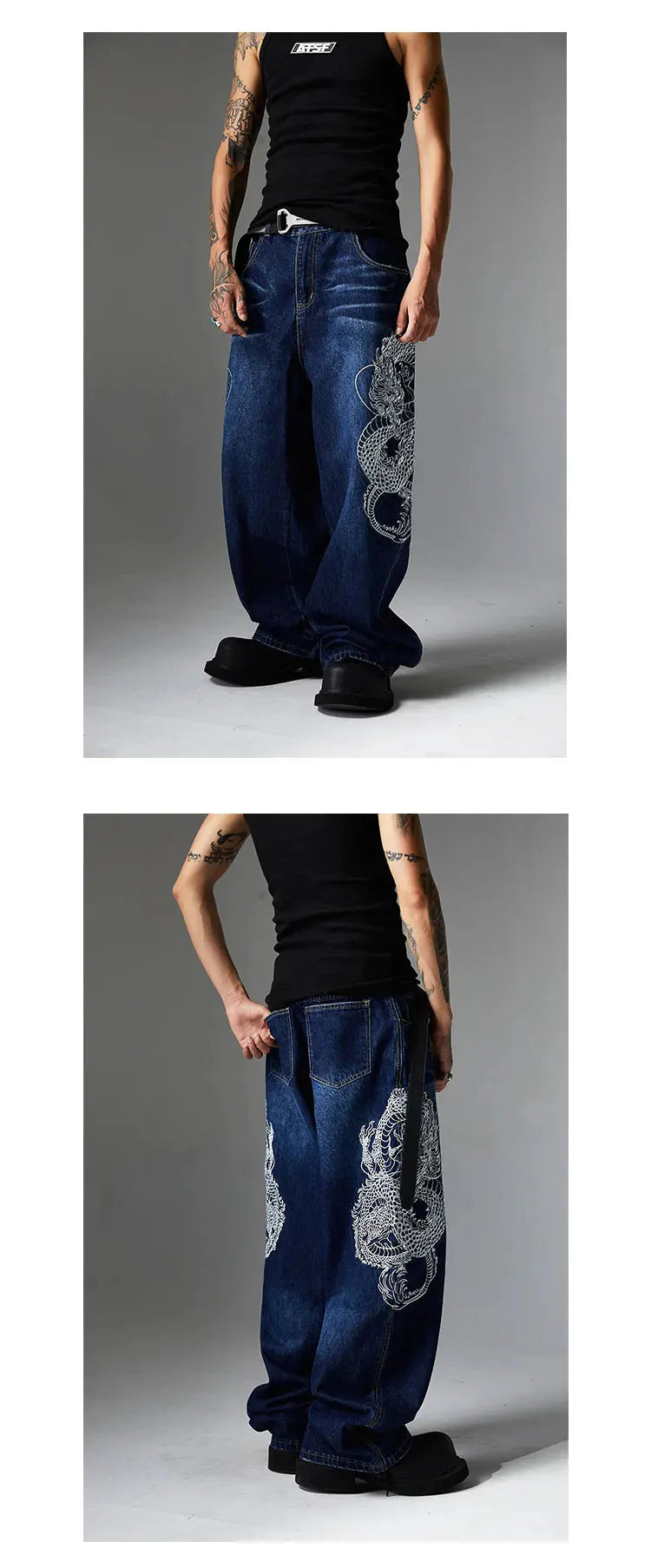 Embroidered Dragon Y2k Jeans Newgew