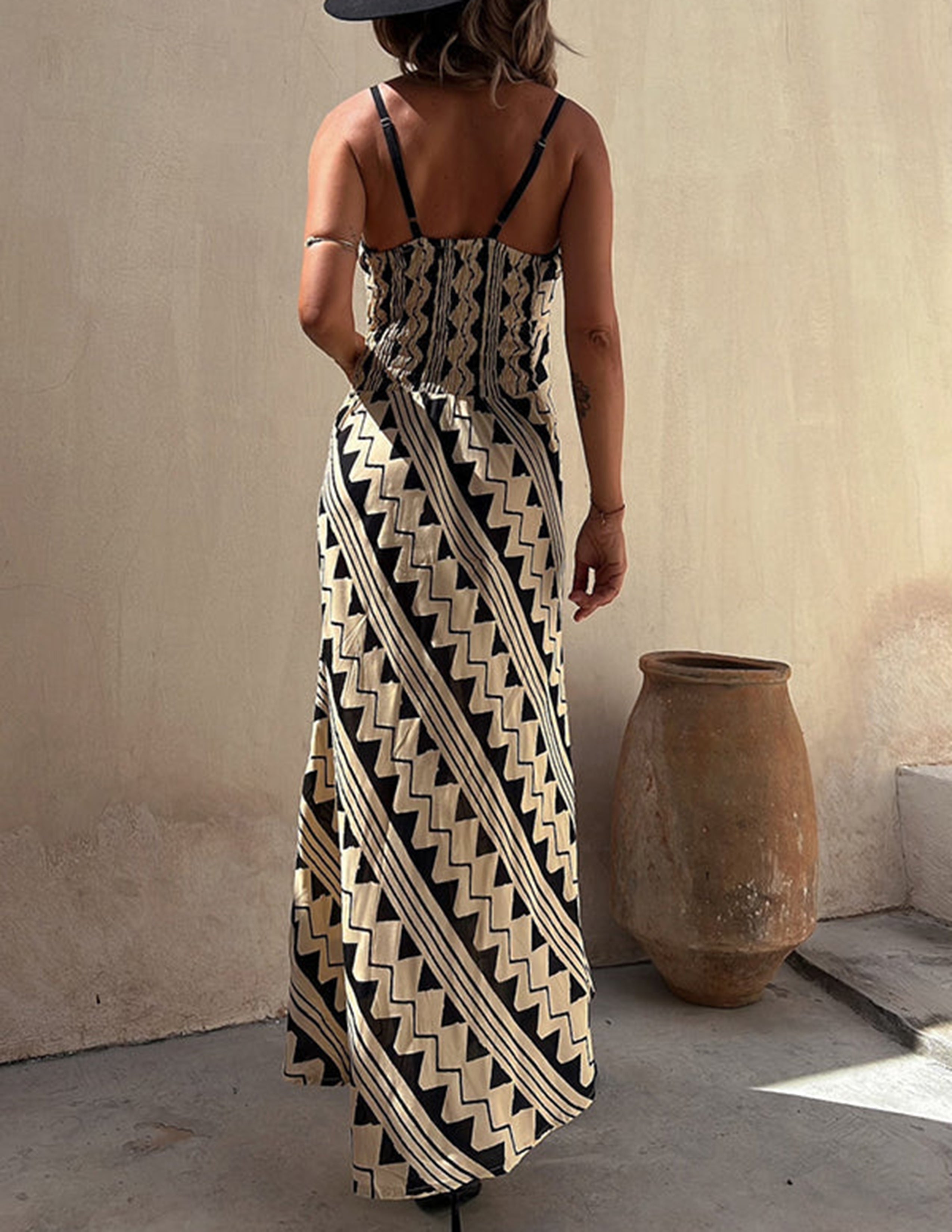 Exclusive Melody Satin Ethnic Print Smocked Back Midi Dress Newgew Dresses