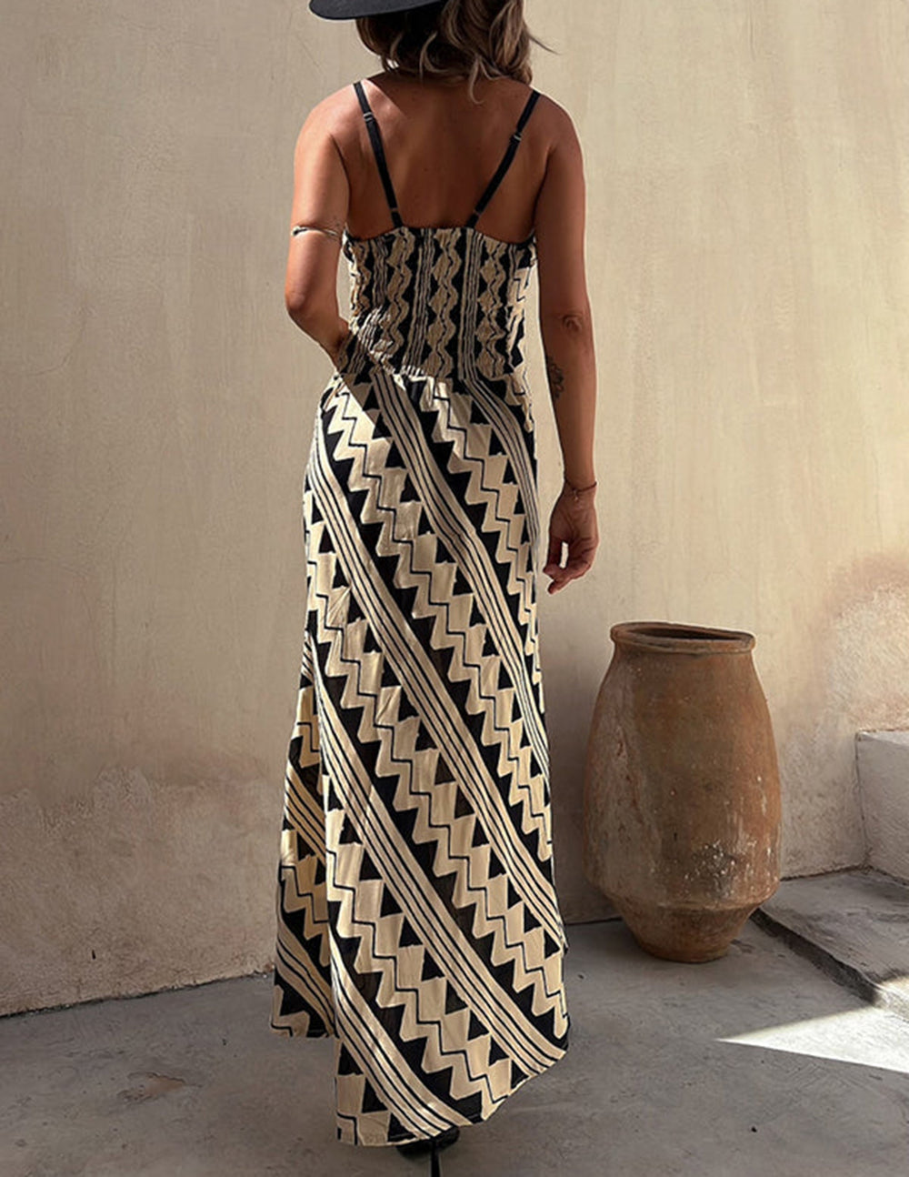 Exclusive Melody Satin Ethnic Print Smocked Back Midi Dress Newgew Dresses