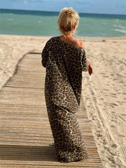 Camel Leopard Oversize Long Sleeve Dress Newgew Dresses