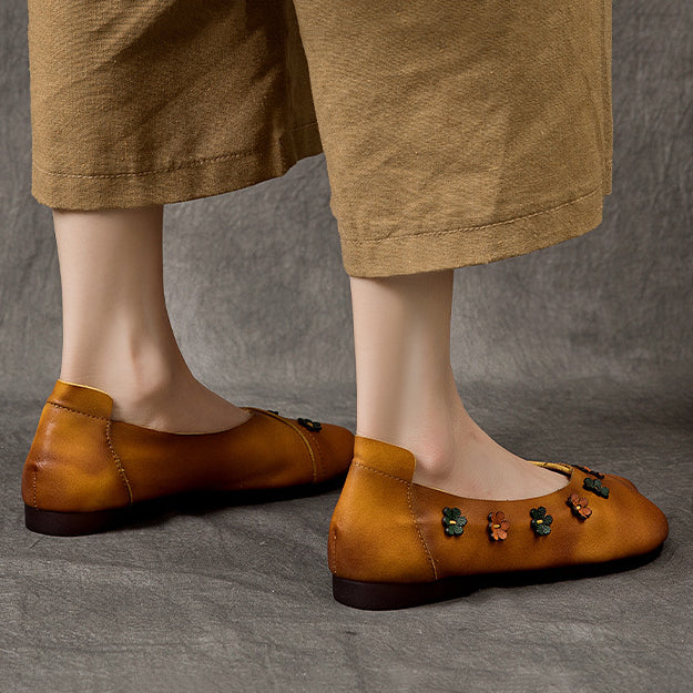 Flower Accents Comfortable All-match Flat Peas Shoes Newgew Shoes