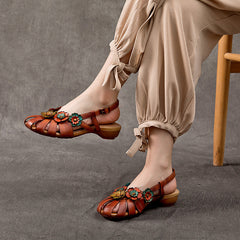 Flower Accents Ethnic Style Versatile Leather Sandals Newgew Shoes