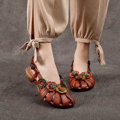 Flower Accents Ethnic Style Versatile Leather Sandals Newgew Shoes