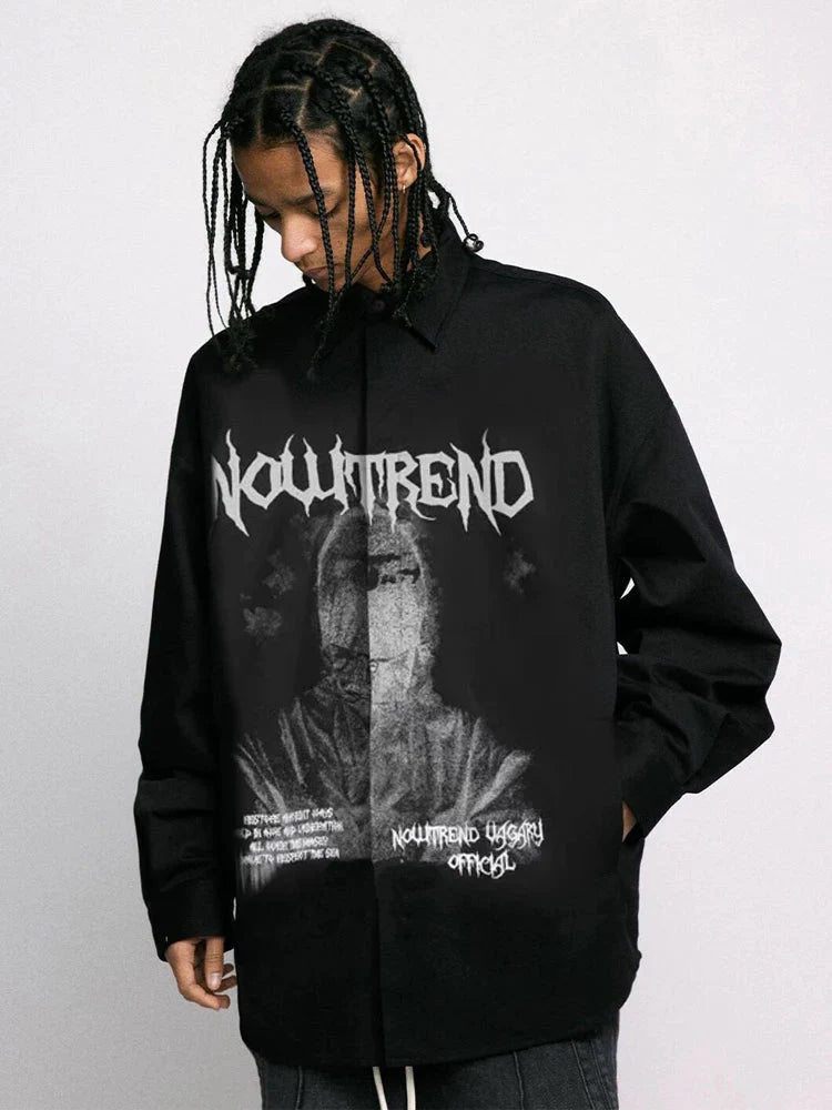 Gothic Print Button Down Shirt Newgew