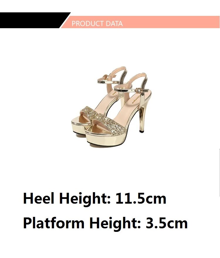 Thick Sole Buckle Strap Open Toe Pumps - Gold Newgew