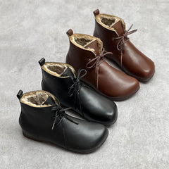 Handmade Genuine Leather Fleece Lace-up Ankle Boots Newgew Shoes