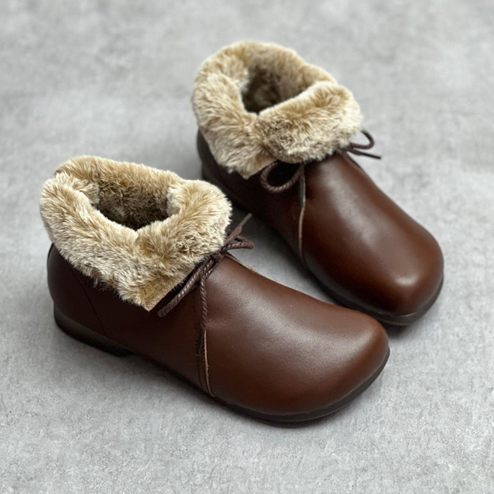 Handmade Genuine Leather Fleece Lace-up Ankle Boots Newgew Shoes