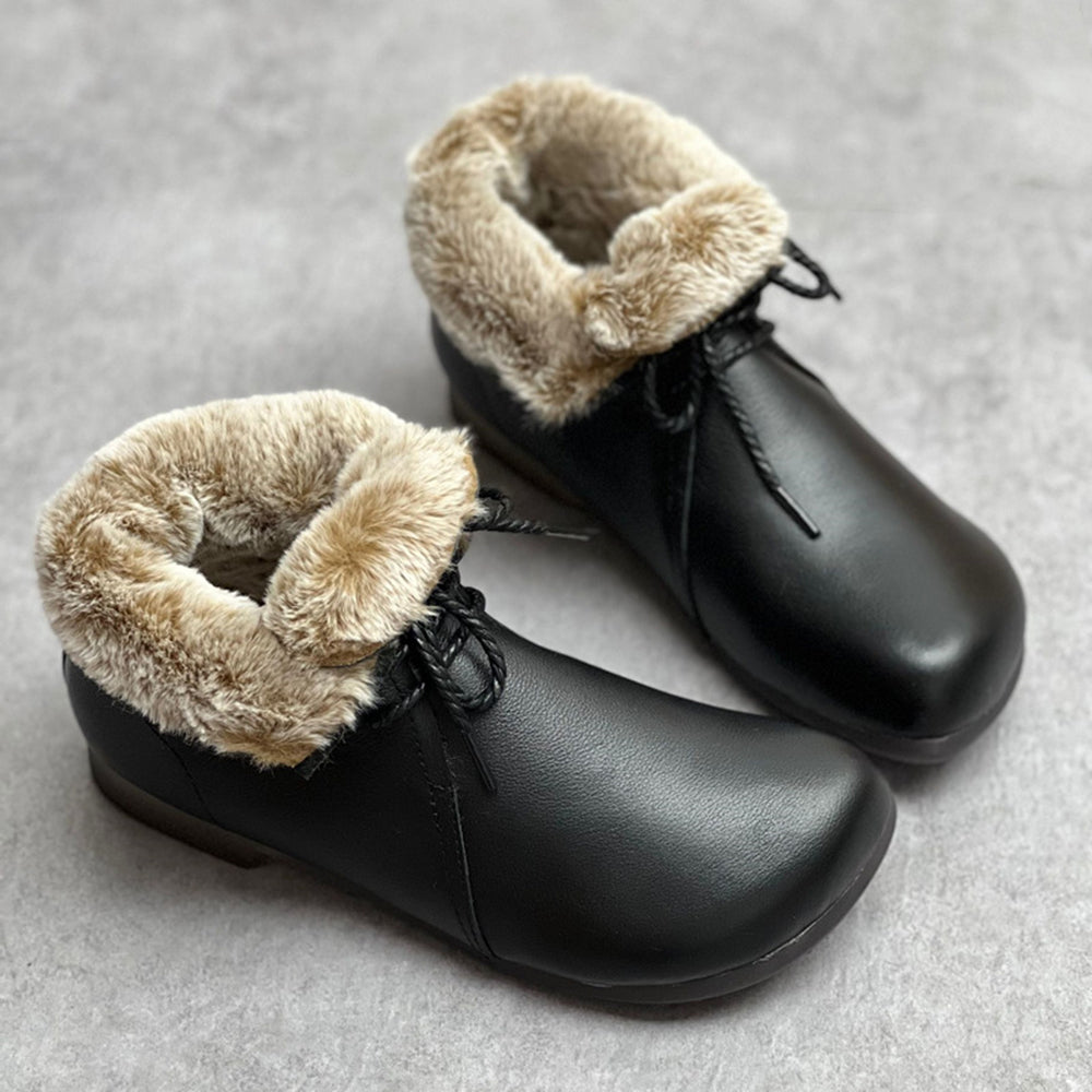 Handmade Genuine Leather Fleece Lace-up Ankle Boots Newgew Shoes