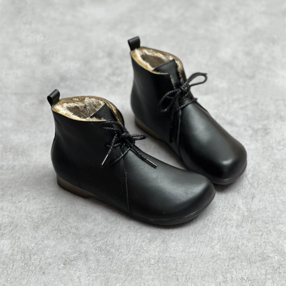 Handmade Genuine Leather Fleece Lace-up Ankle Boots Newgew Shoes