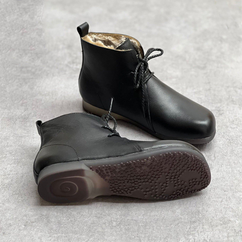 Handmade Genuine Leather Fleece Lace-up Ankle Boots Newgew Shoes