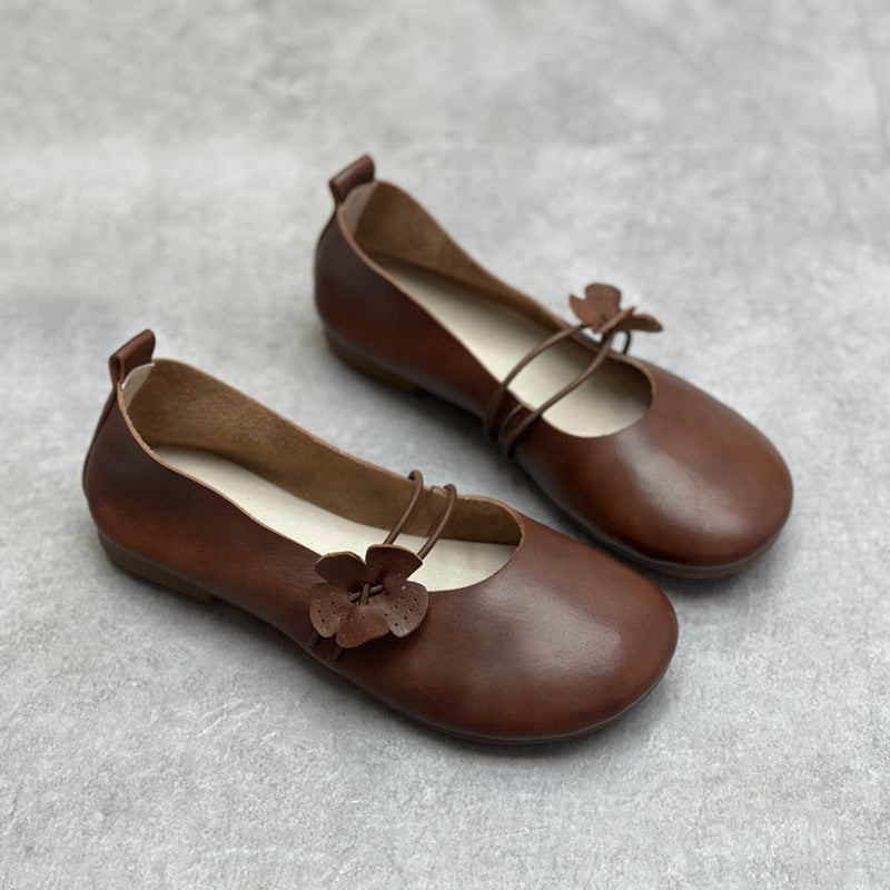 Handmade Leather Flowers Accents Women Flats Newgew Shoes