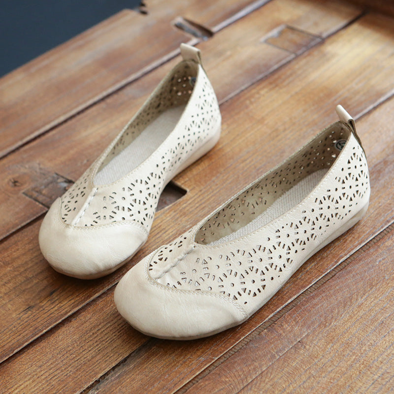 Handmade Retro Hollow-Out Breathable Flats Newgew Shoes
