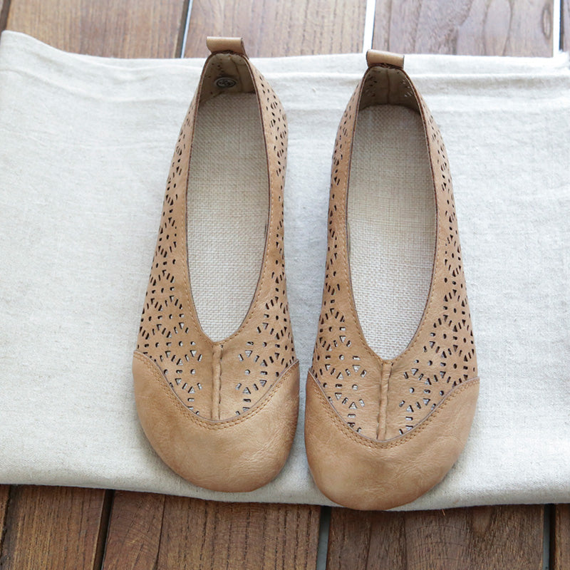 Handmade Retro Hollow-Out Breathable Flats Newgew Shoes