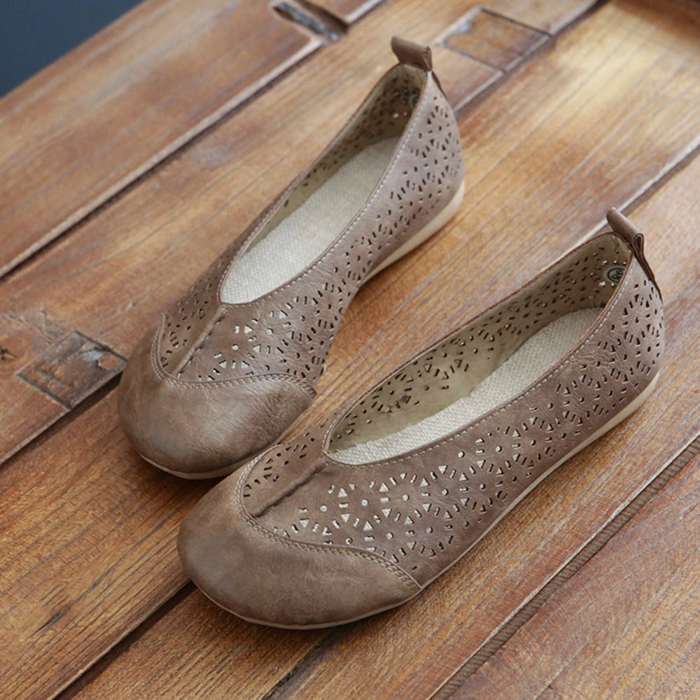 Handmade Retro Hollow-Out Breathable Flats Newgew Shoes