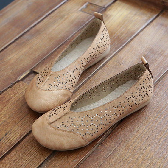 Handmade Retro Hollow-Out Breathable Flats Newgew Shoes