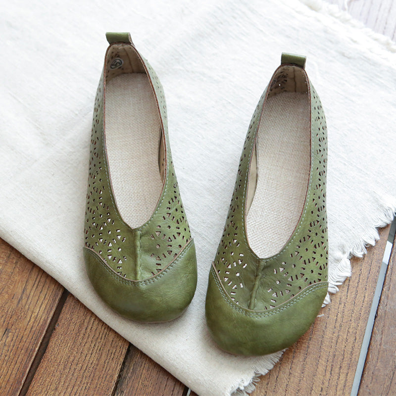 Handmade Retro Hollow-Out Breathable Flats Newgew Shoes