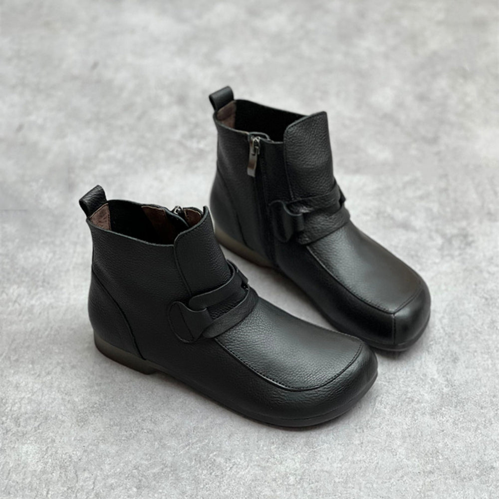 Handmade Square Toe Retro Side Zipper Short Boots – PinTow