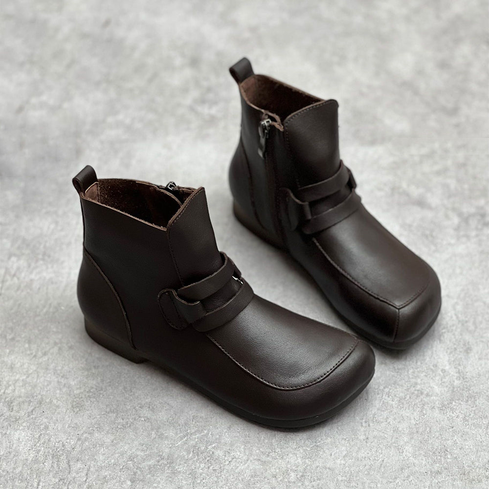 Handmade Square Toe Retro Side Zipper Short Boots – PinTow
