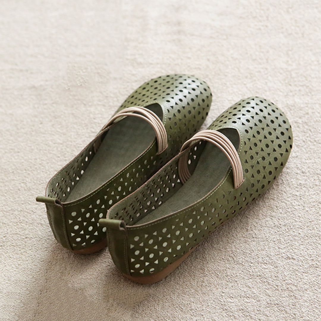 Hollow-Out Breathable Leather Flats Shoes Newgew Shoes