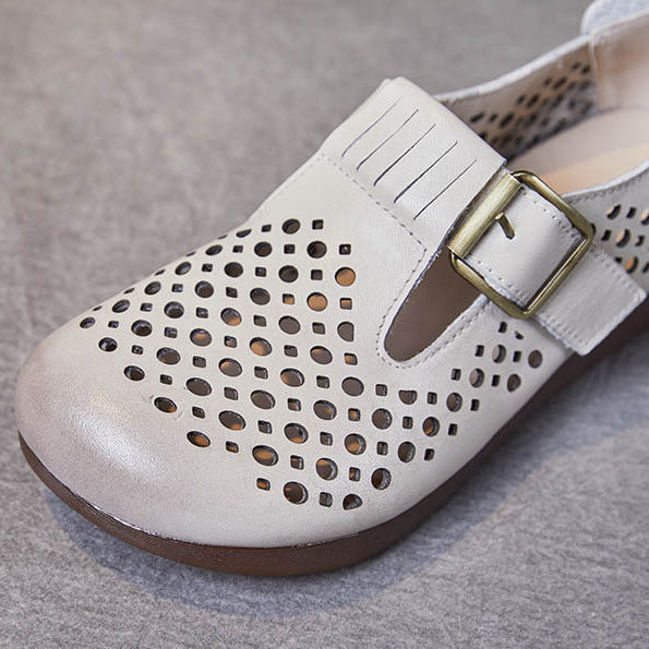 Hollow-out Women Leather Flat Shoes With Buckle Accents Newgew Shoes