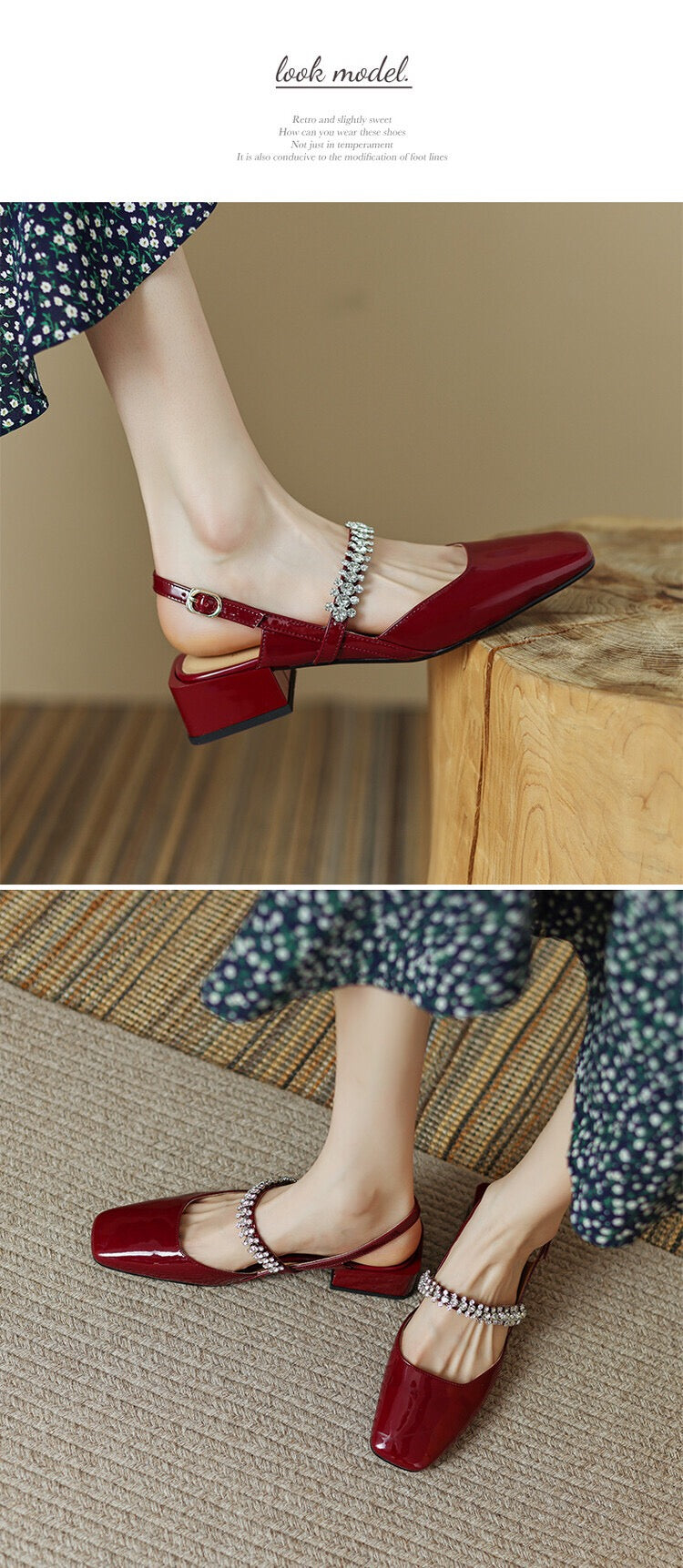 Dalila Square Toe Slingback Flats with Rhinestones NEW GEW