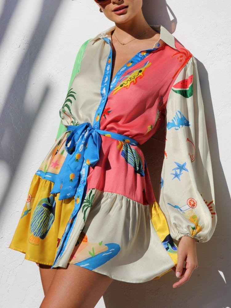 Multi-Coloured Print Mini Dress Newgew Dresses
