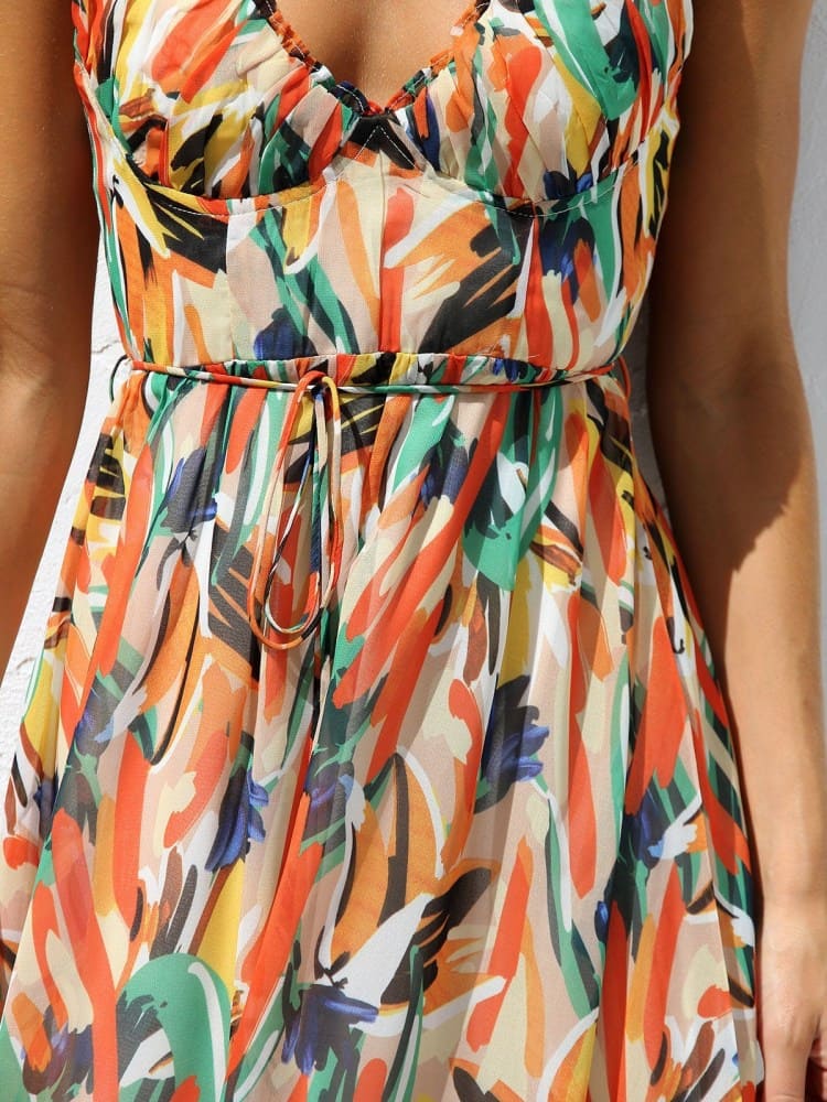 Floral Ruffle-Trim Midi Tank Dress Newgew Dresses