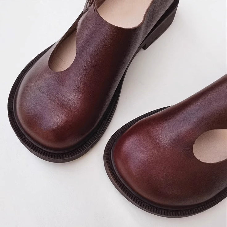 Leather Retro Breathable Hollow-out With Knob Knot Newgew Shoes