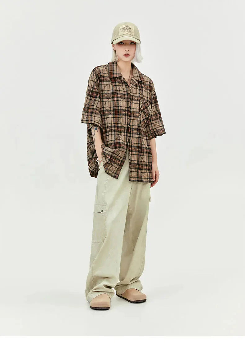 MADE EXTREME Oversized Short Sleeve Plaid Shirt Newgew