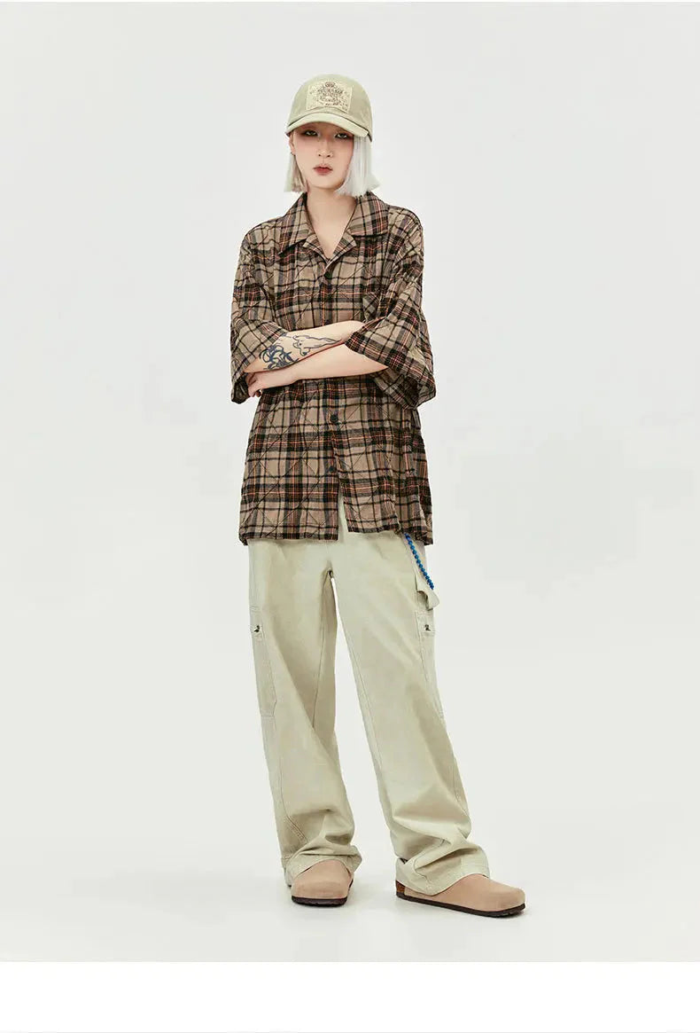 MADE EXTREME Oversized Short Sleeve Plaid Shirt Newgew