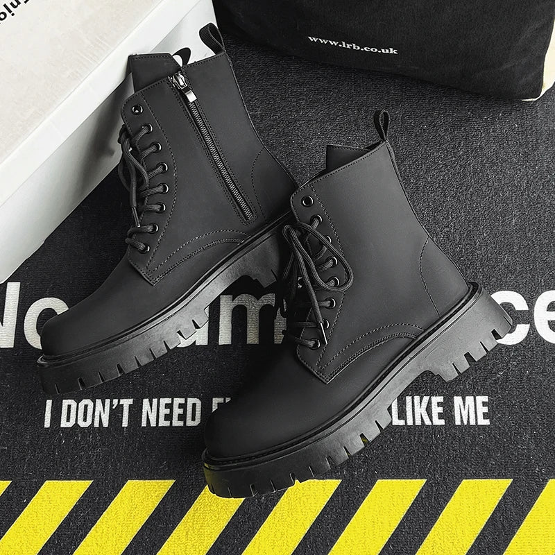 Matte Black Chunky Lace-Up Boots Newgew