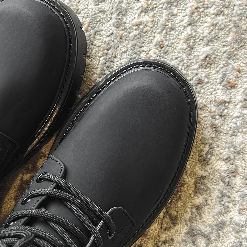 Matte Black Chunky Lace-Up Boots Newgew