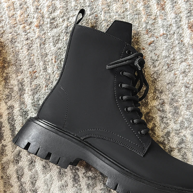 Matte Black Chunky Lace-Up Boots Newgew