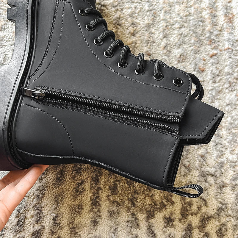 Matte Black Chunky Lace-Up Boots Newgew