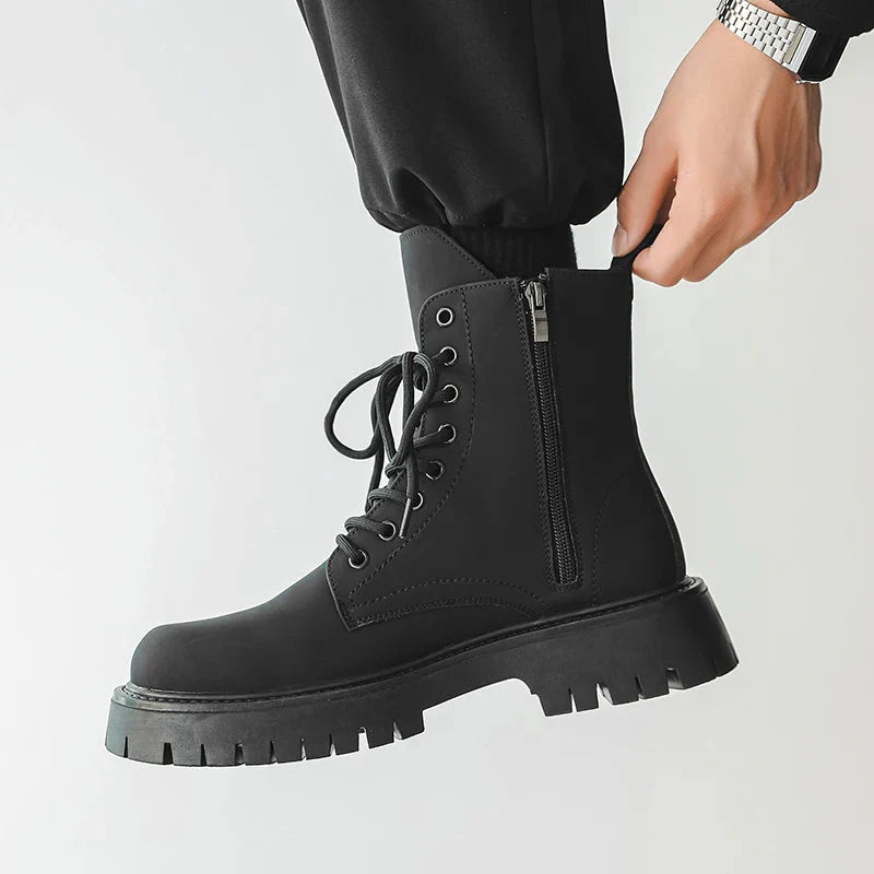 Matte Black Chunky Lace-Up Boots Newgew