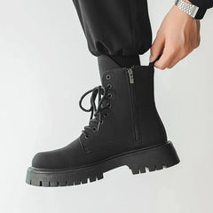 Matte Black Chunky Lace-Up Boots Newgew