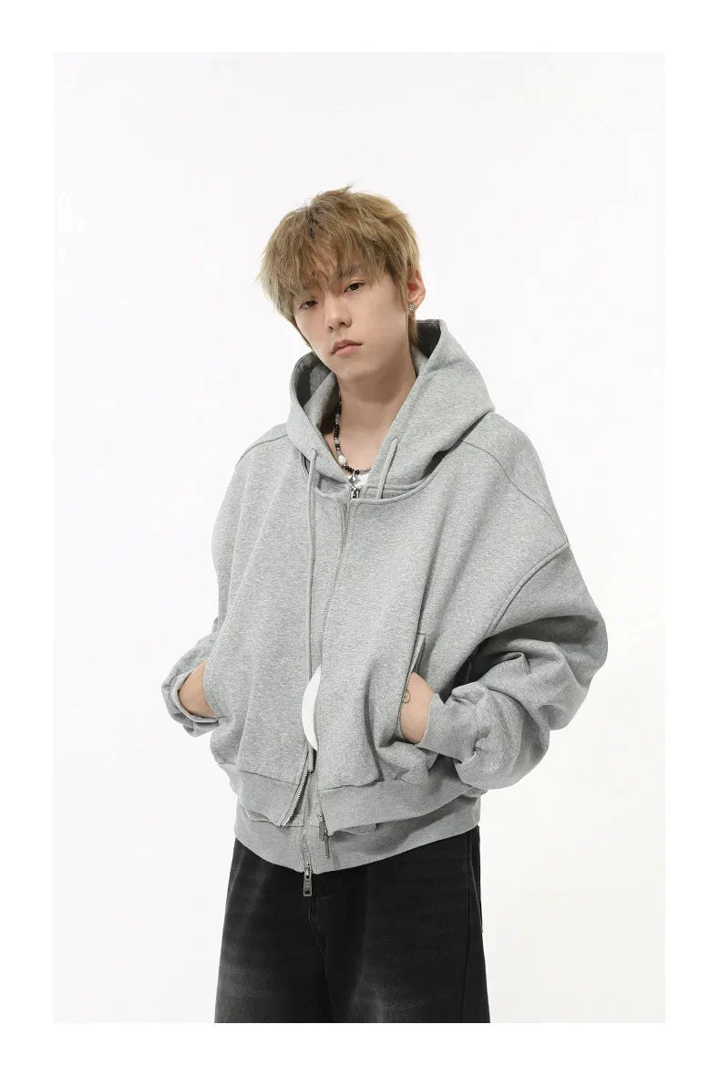 Mock Double Layer Boxy Zip-up Hoodie Newgew