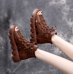 Women Leather Peep Toe Casual Platform Sandals