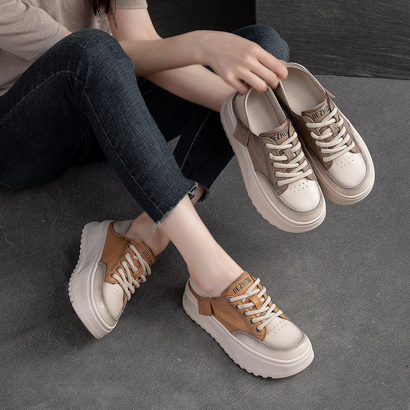 Women Fashion Patchwork Leather Thick Soled Casual Shoes Newgew Shoes